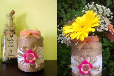 pink and yellow bow vase