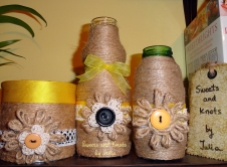 twine and lace flower vases- yellow and black trio 1